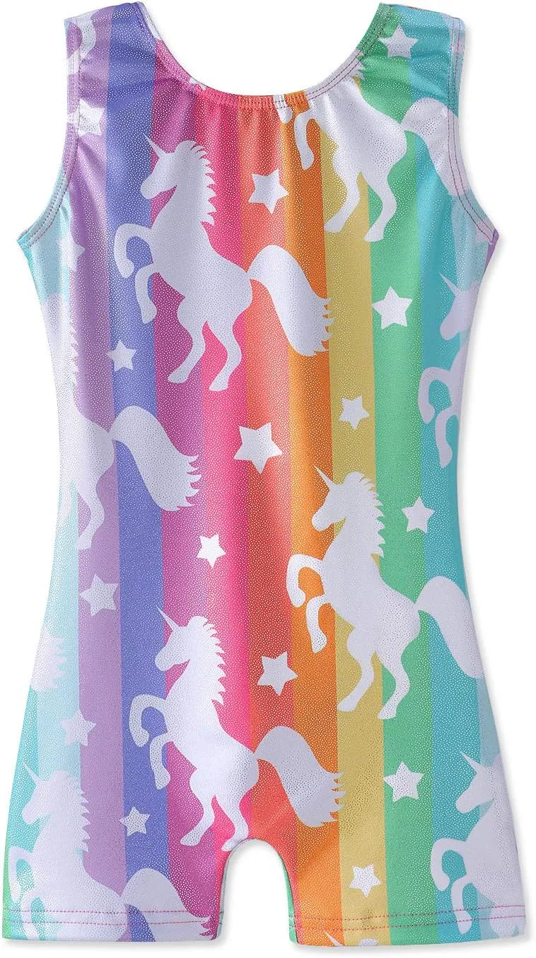 HOZIY Gymnastics Leotards for Girls Unicorn Aurora Rainbow Mermaid Dinosaur Cupcake Sparkle Biketard Toddlers Kids Children