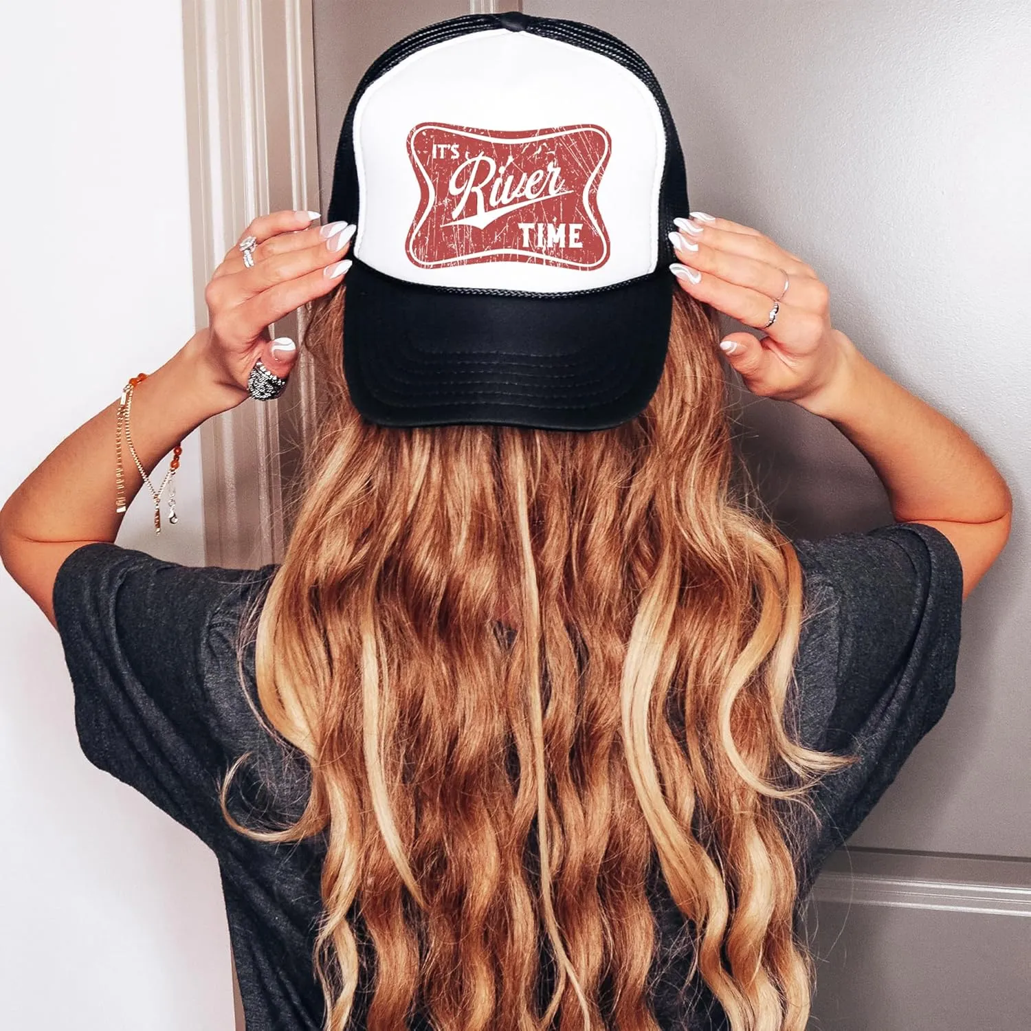 It's River Time Trendy Summer Trucker Hat Classic 5 Panel Mesh Snap Back Trucker Hat
