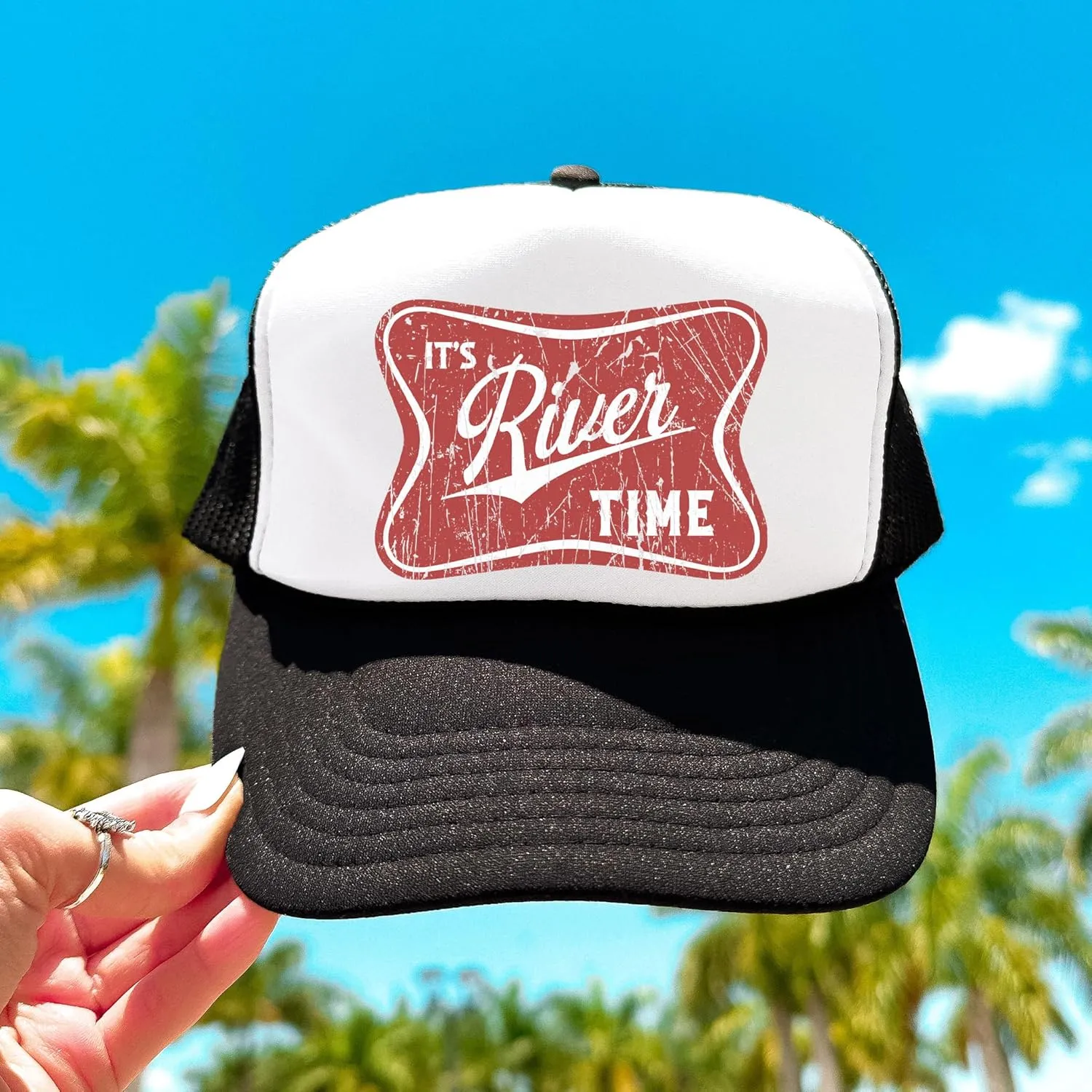 It's River Time Trendy Summer Trucker Hat Classic 5 Panel Mesh Snap Back Trucker Hat
