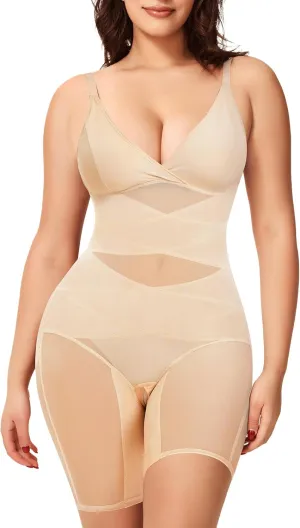 KUMAYES Shapewear Bodysuit for Women - Tummy Control Butt Lifter Fajas Body Shaper V-Neck Body suit Waist Trainer