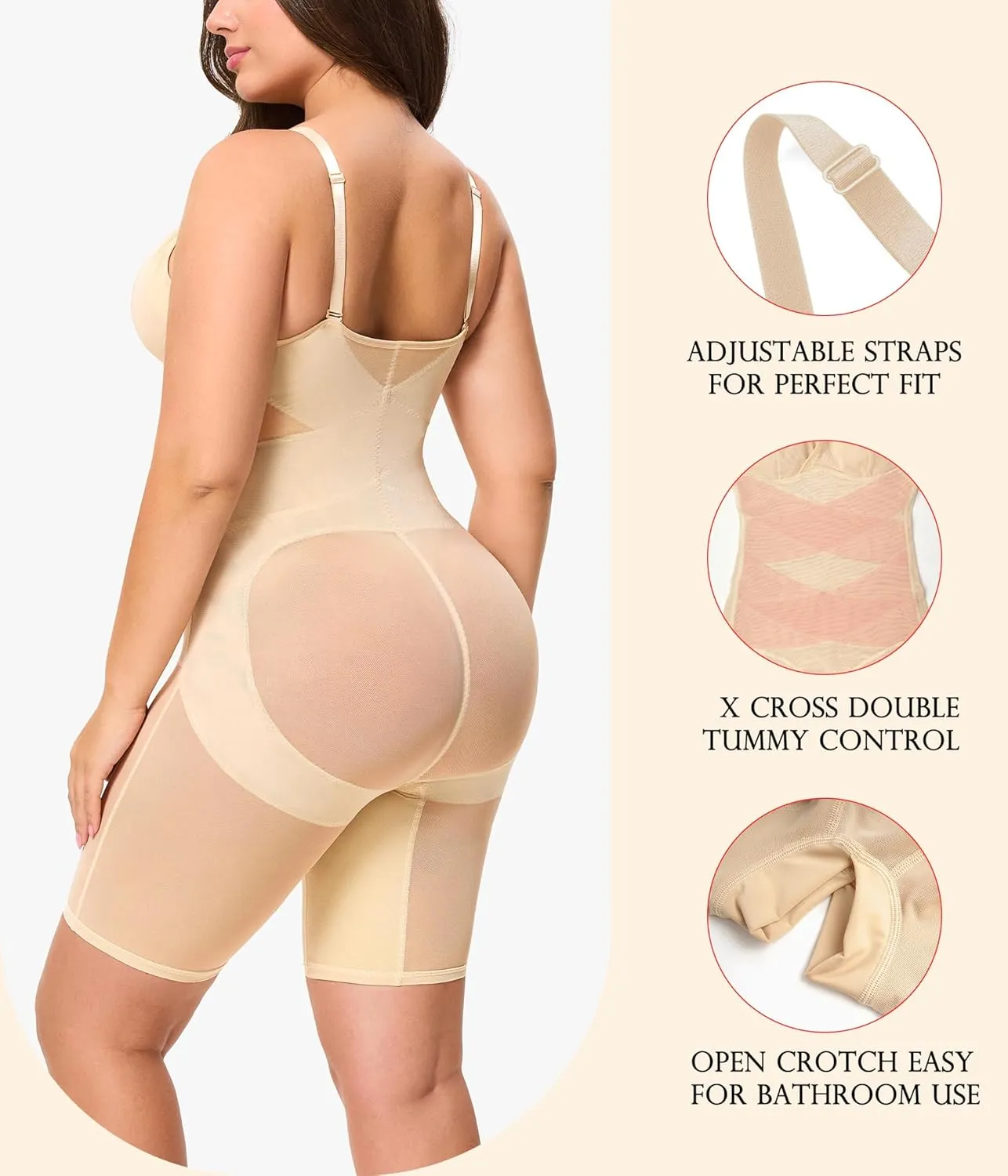 KUMAYES Shapewear Bodysuit for Women - Tummy Control Butt Lifter Fajas Body Shaper V-Neck Body suit Waist Trainer