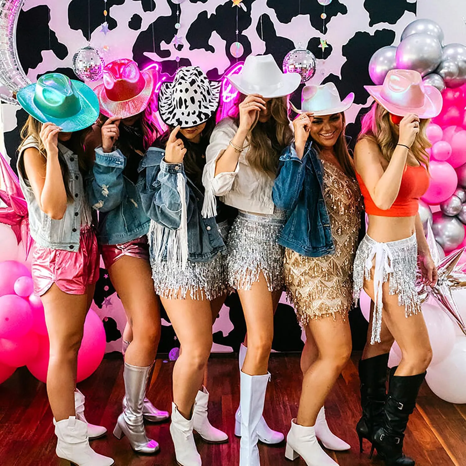 Neon Holographic Western Cowboy Hat for Womens - Glitter Cowgirl Hat for Disco Parties and Costumes