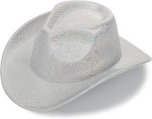 Neon Holographic Western Cowboy Hat for Womens - Glitter Cowgirl Hat for Disco Parties and Costumes