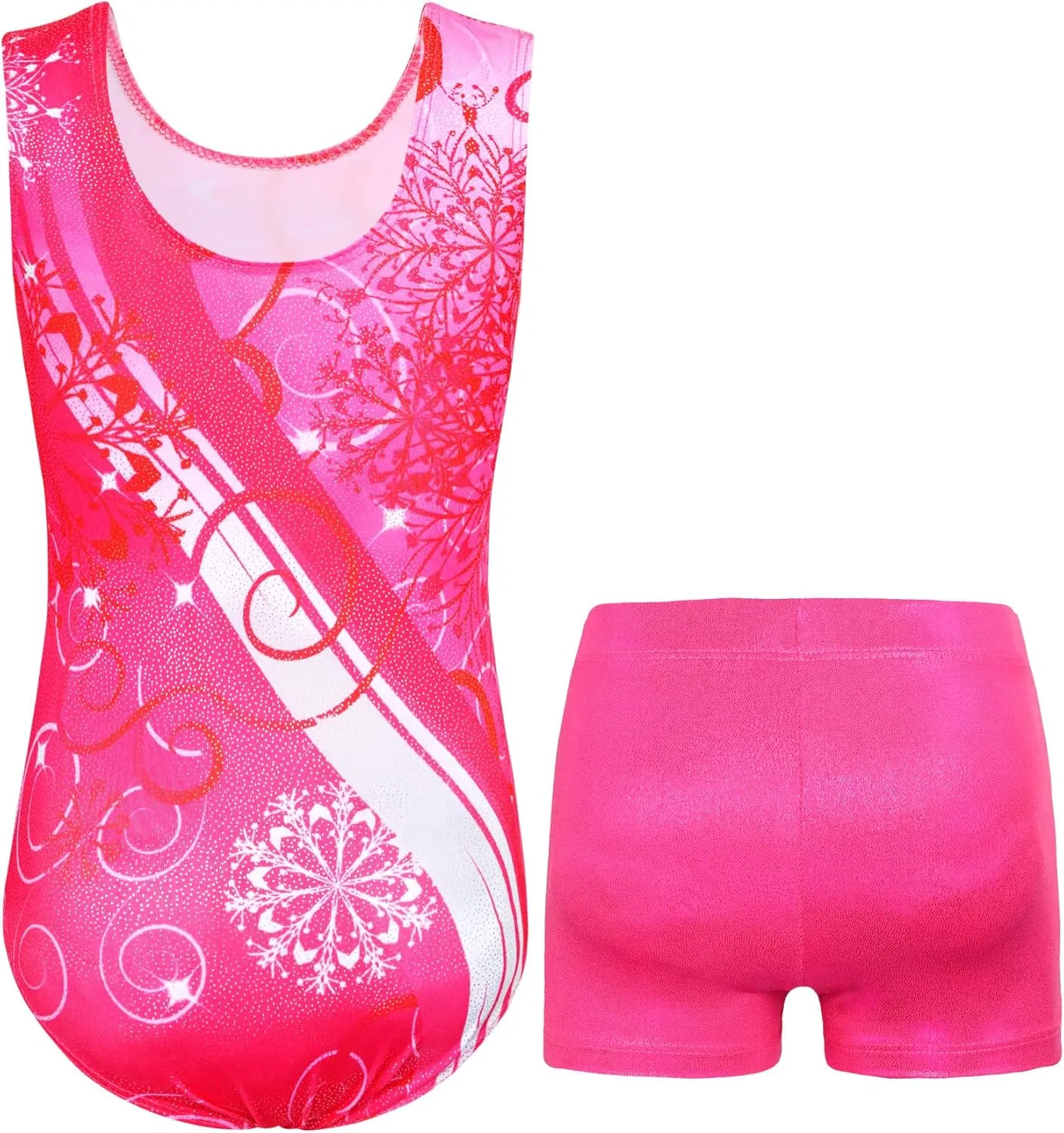 Nymphperi Girls Gymnastics Leotards 2 Piece Shiny Sleeveless Bodysuits with Sparkly Breathable Shorts Suit