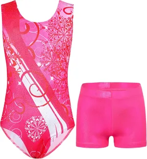 Nymphperi Girls Gymnastics Leotards 2 Piece Shiny Sleeveless Bodysuits with Sparkly Breathable Shorts Suit