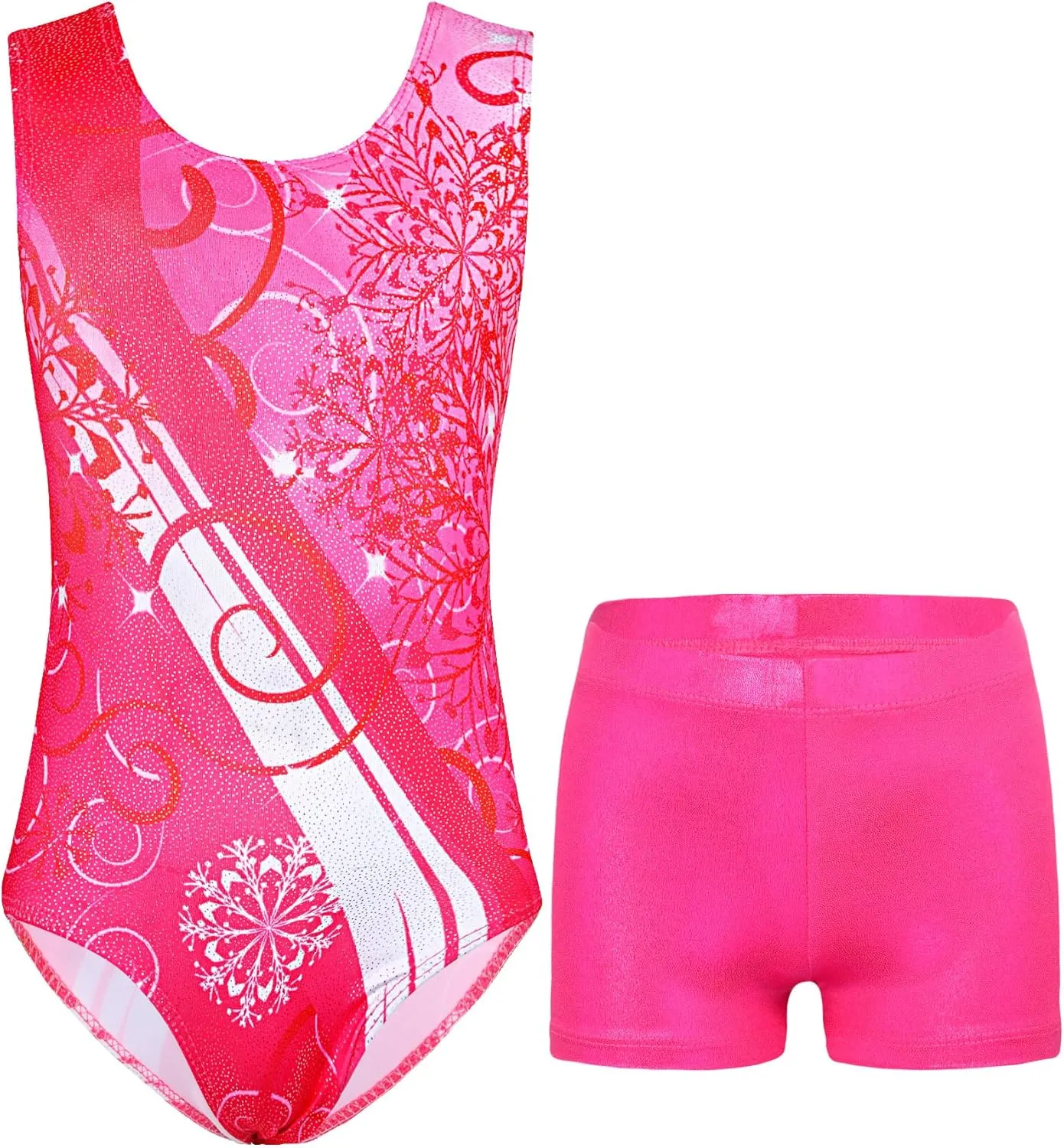 Nymphperi Girls Gymnastics Leotards 2 Piece Shiny Sleeveless Bodysuits with Sparkly Breathable Shorts Suit