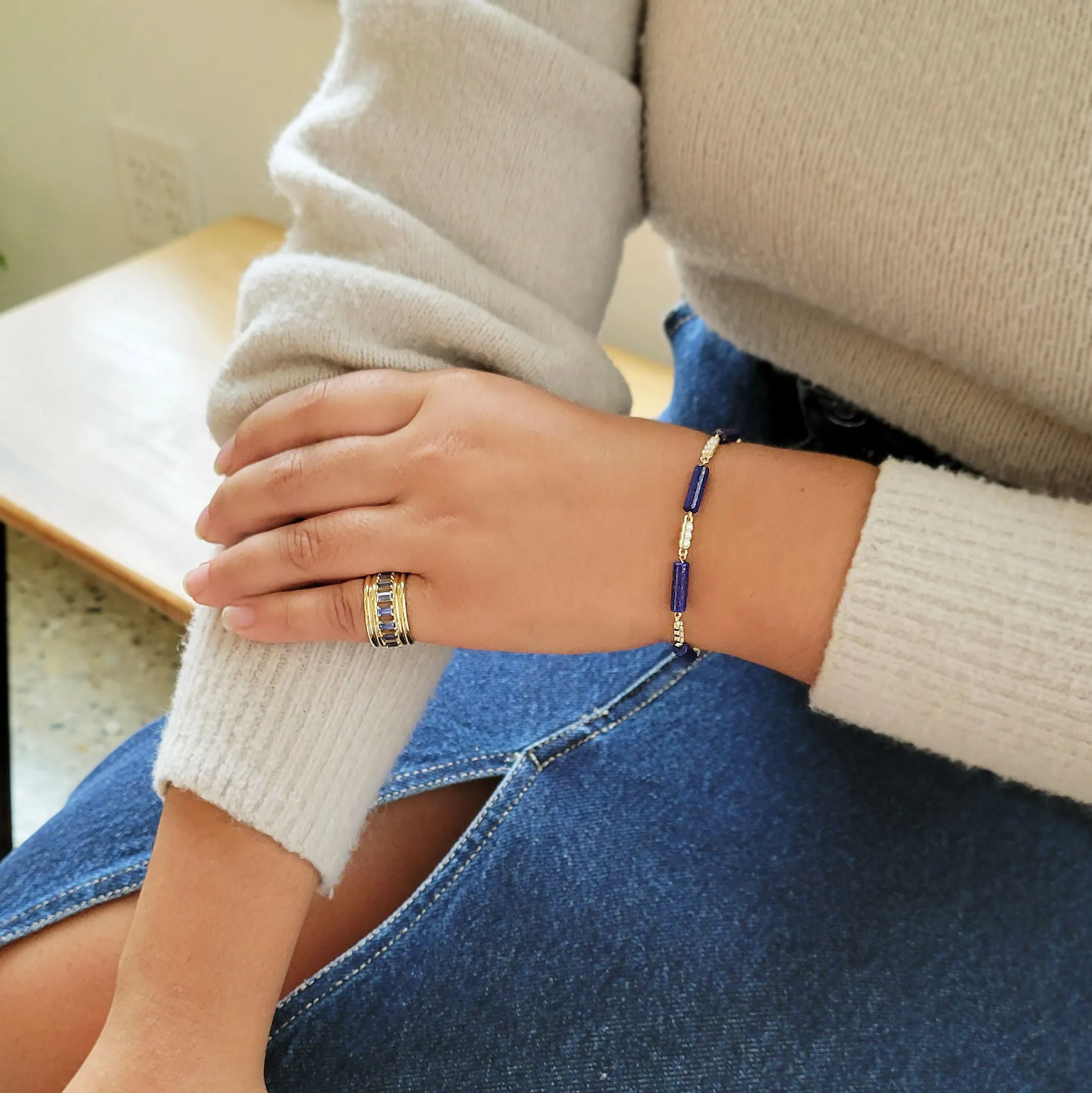 Palace Diamond Bead Bracelet Lapis