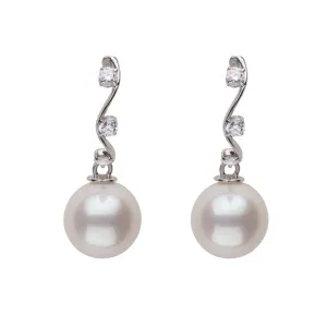 Pearl & Three Diamond Hoop Earrings