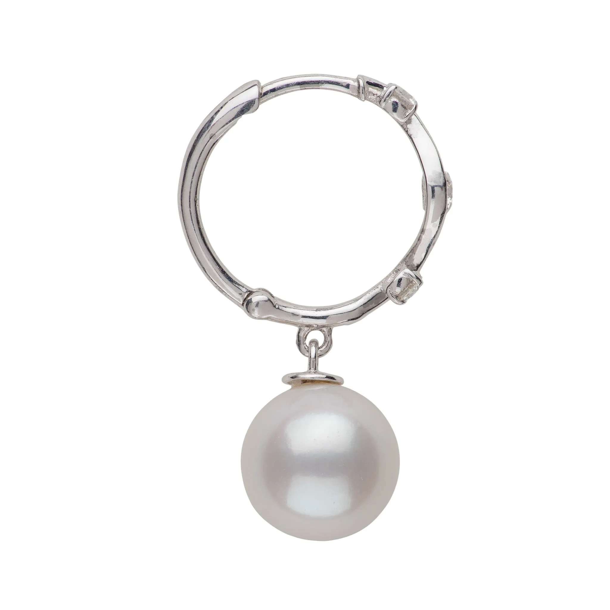 Pearl & Three Diamond Hoop Earrings