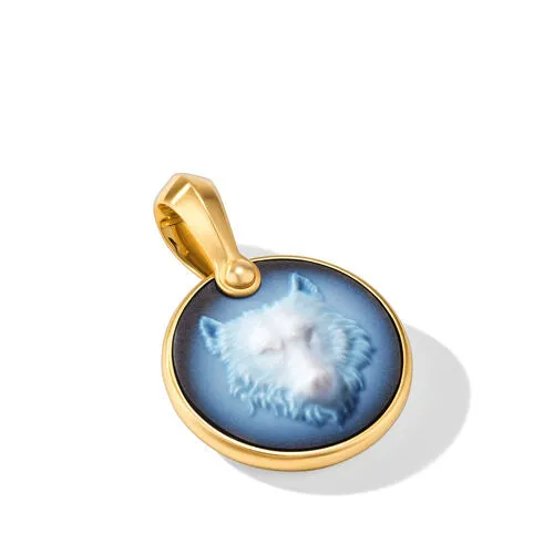 Petrvs Wolf Amulet in 18K Yellow Gold with Banded Agate, 30.6mm