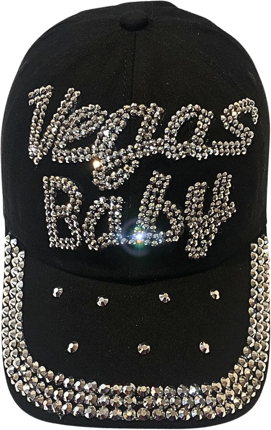Popfizzy Bling Las Vegas Baby Hat, Rhinestone Baseball Cap for Women, Las Vegas Souvenir, Bedazzled Gifts