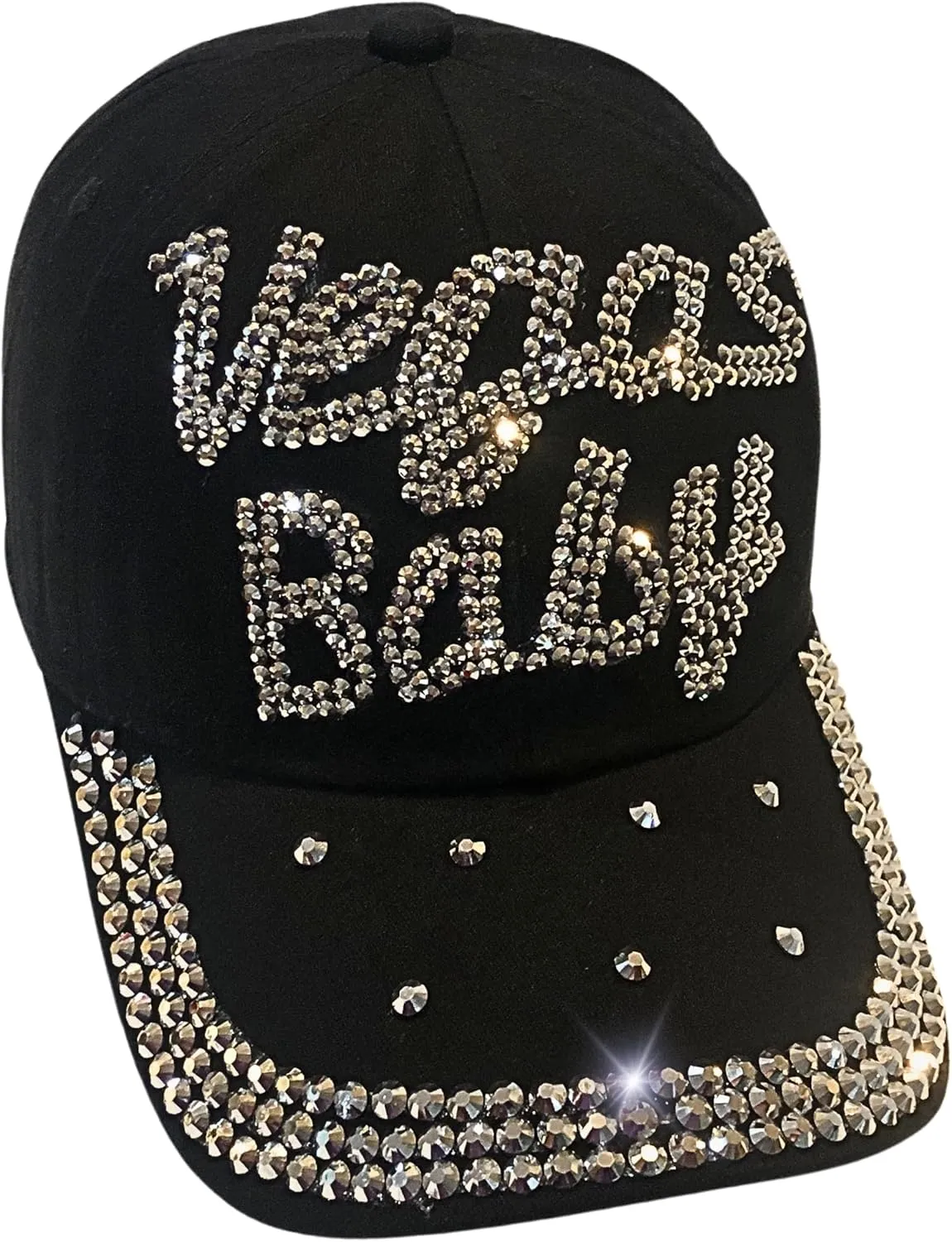Popfizzy Bling Las Vegas Baby Hat, Rhinestone Baseball Cap for Women, Las Vegas Souvenir, Bedazzled Gifts