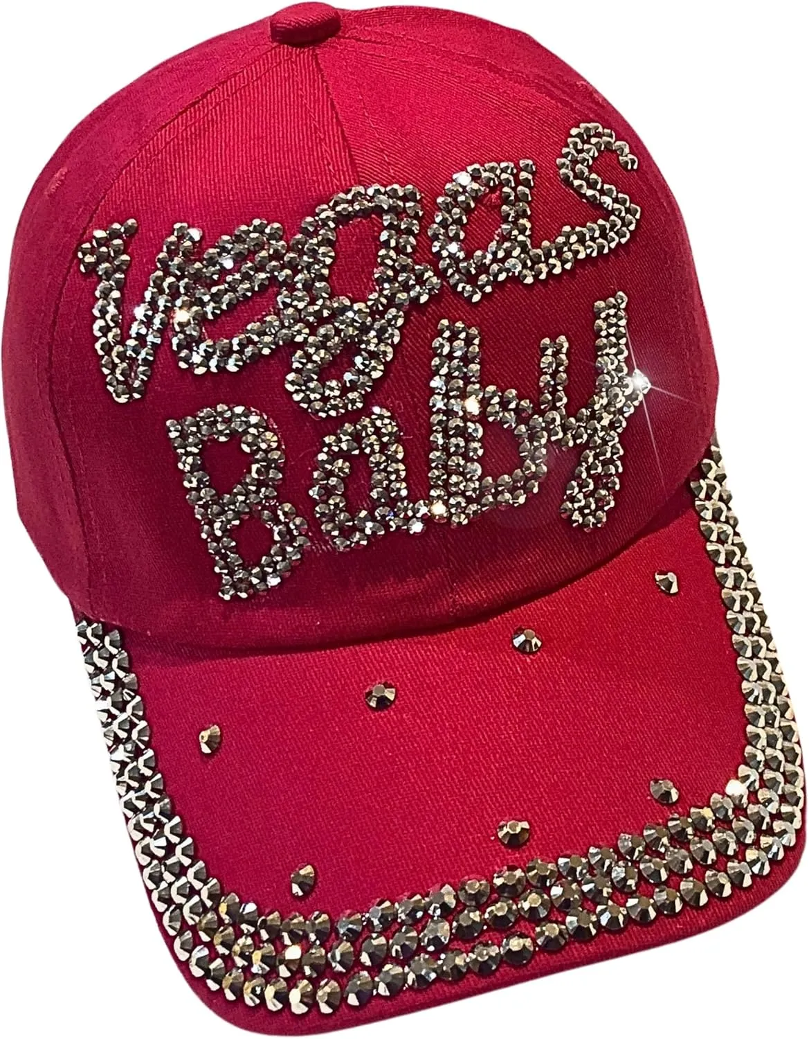 Popfizzy Bling Las Vegas Baby Hat, Rhinestone Baseball Cap for Women, Las Vegas Souvenir, Bedazzled Gifts