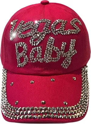 Popfizzy Bling Las Vegas Baby Hat, Rhinestone Baseball Cap for Women, Las Vegas Souvenir, Bedazzled Gifts