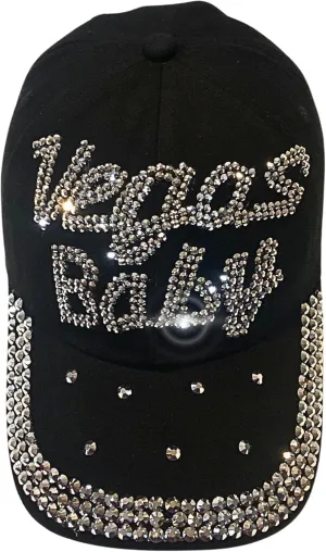 Popfizzy Bling Las Vegas Baby Hat, Rhinestone Baseball Cap for Women, Las Vegas Souvenir, Bedazzled Gifts