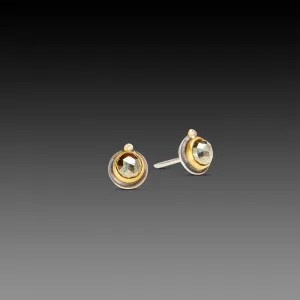 Pyrite Stud Earrings with Diamond Dots