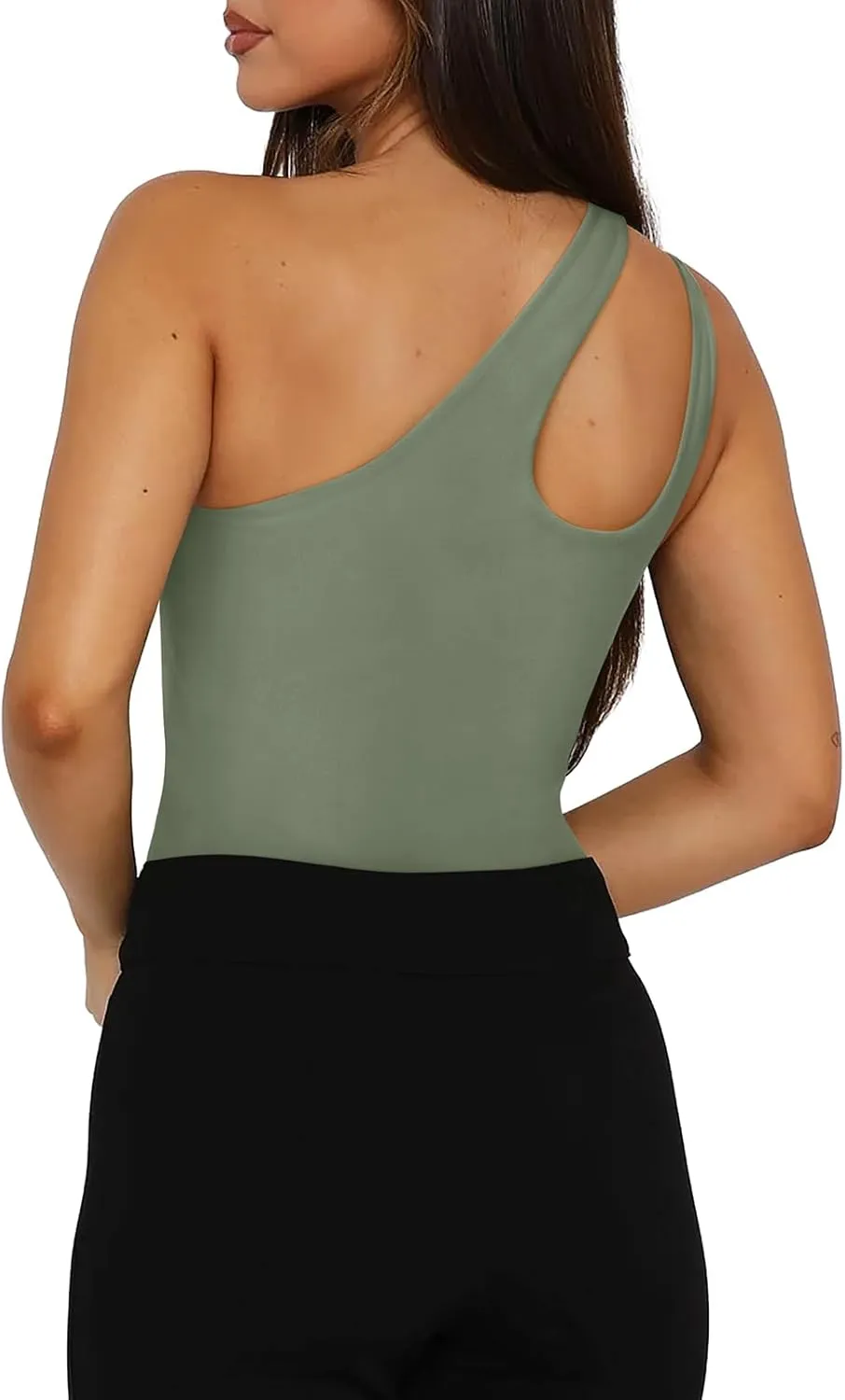 REORIA Butsmooth Women's Trendy Sexy Plunge One Shoulder Sleeveless V Backless Going Out Tank Bodysuits Tops