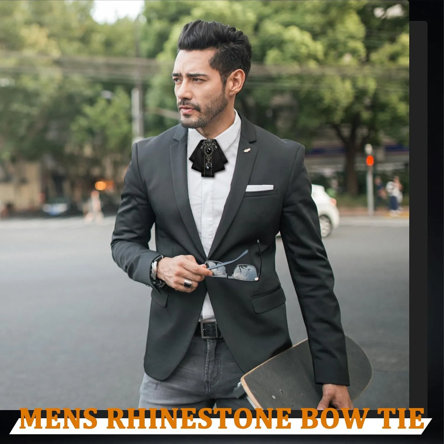 Rhinestone Bow Ties for Men Pre Tied Satin Ribbon Mens Bowtie with Crystal Sparkling Necktie Bowknot