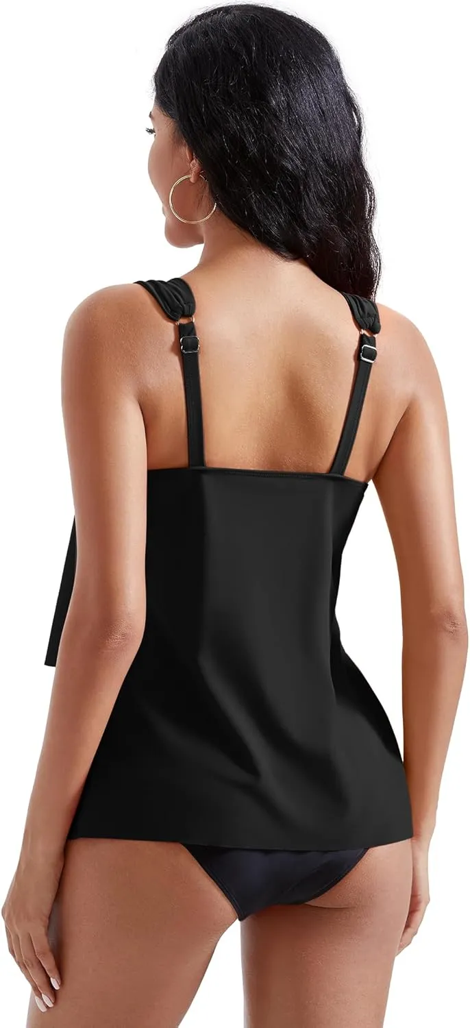 RXRXCOCO Women Tankini Bathing Suits Ruffle High Waisted Swimsuit Tummy Control Swimwear