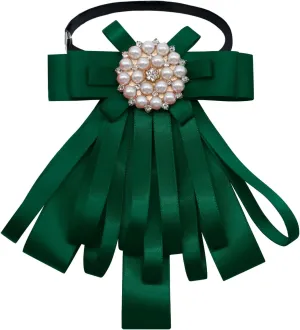 Satin Ribbon Bow Tie for Women, Pre-tied Womens Bowknot with Pearl