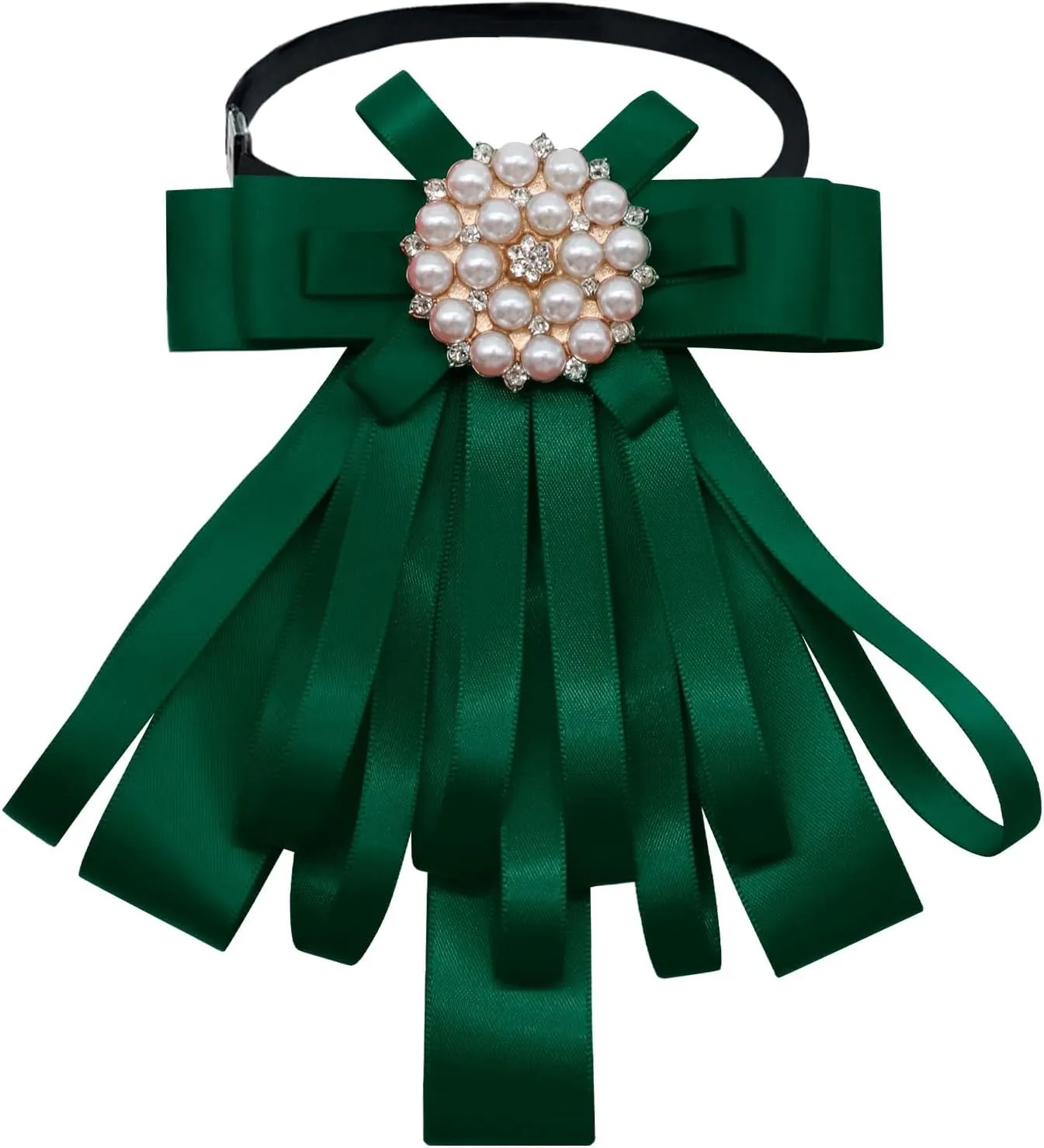 Satin Ribbon Bow Tie for Women, Pre-tied Womens Bowknot with Pearl
