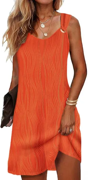 Sherosa Casual Summer Sleeveless V Neck Sundress Loose Beach Swimsuit Cover Up Floral Mini Dress with PocketsS-XXL