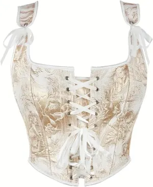 SHYMMUO Women Renaissance Corset Blue Corset Top Lace Up Vintage Bustier Vest Going Out Tank Top