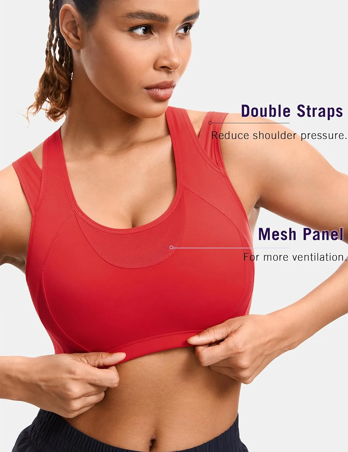 SYROKAN Sports Bras for Women High Support Mesh Full Coverage Racerback Wireless No Bounce Running Bras