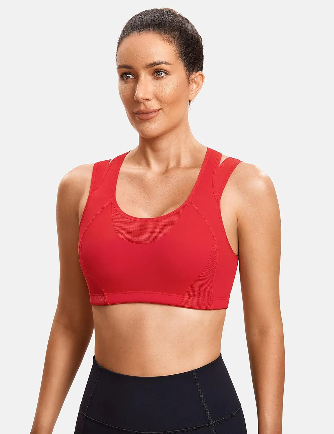 SYROKAN Sports Bras for Women High Support Mesh Full Coverage Racerback Wireless No Bounce Running Bras