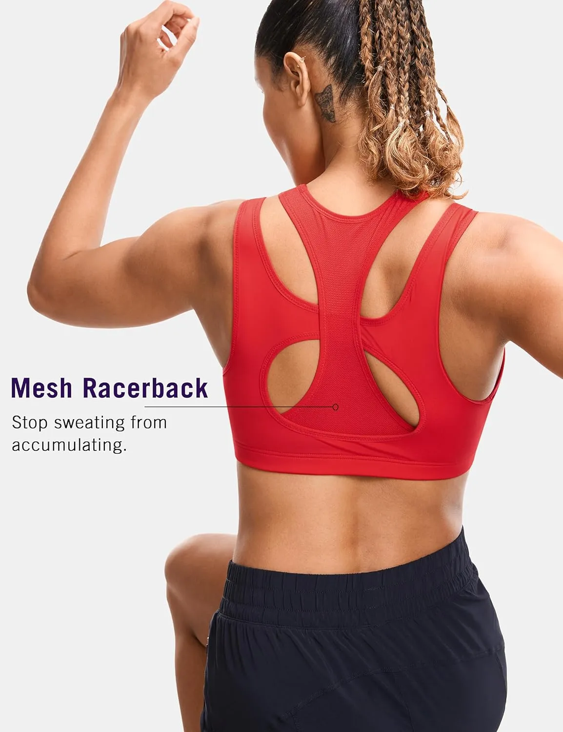 SYROKAN Sports Bras for Women High Support Mesh Full Coverage Racerback Wireless No Bounce Running Bras