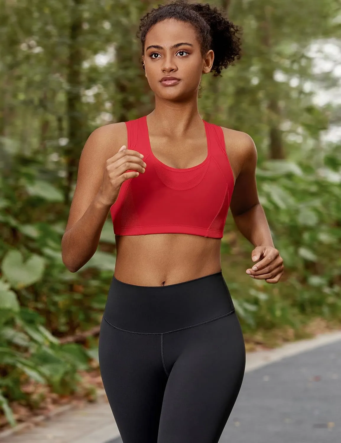 SYROKAN Sports Bras for Women High Support Mesh Full Coverage Racerback Wireless No Bounce Running Bras