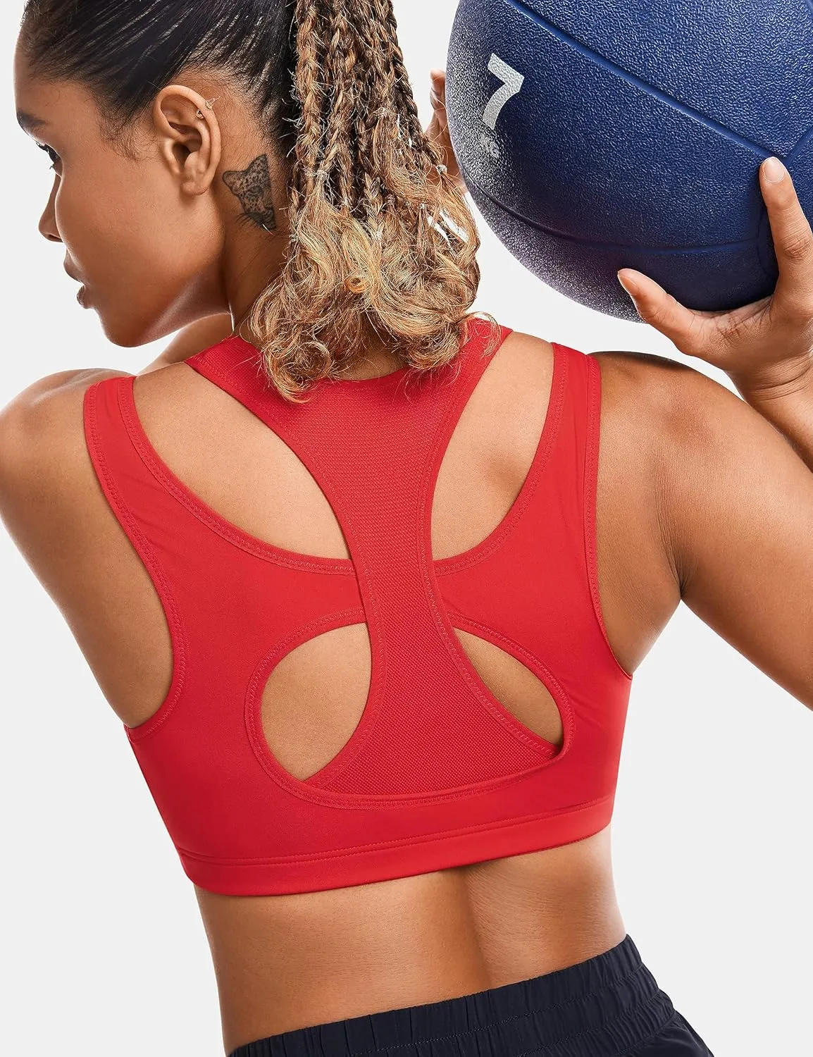 SYROKAN Sports Bras for Women High Support Mesh Full Coverage Racerback Wireless No Bounce Running Bras