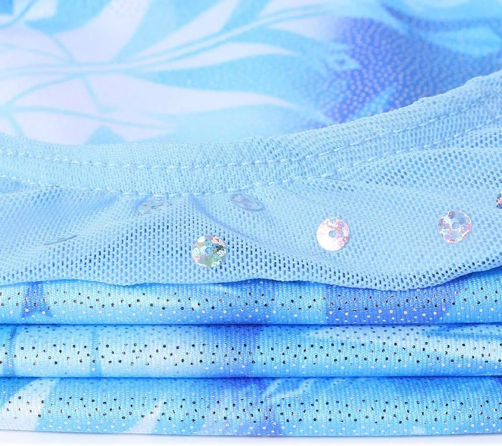 TFJH E Kids 3/4 Sleeve Girls' One Piece Sparkly Gymnastics Leotard Practice Outfits