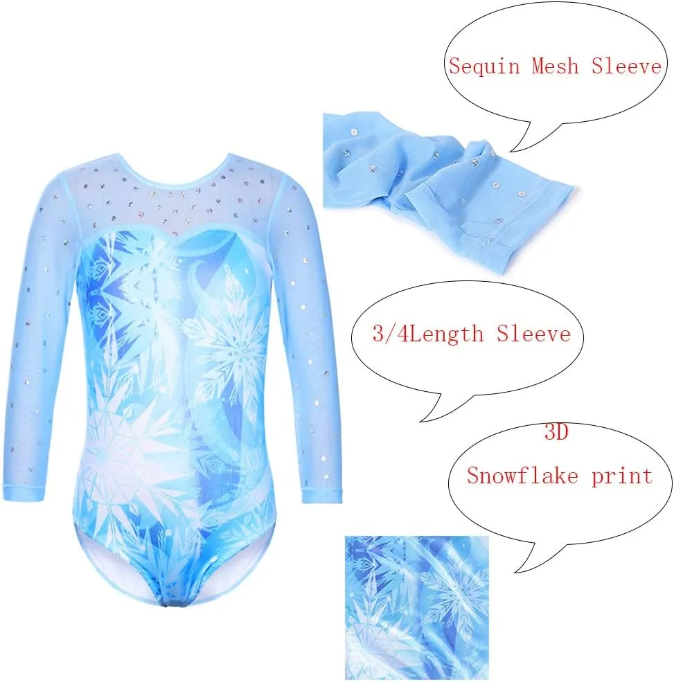 TFJH E Kids 3/4 Sleeve Girls' One Piece Sparkly Gymnastics Leotard Practice Outfits