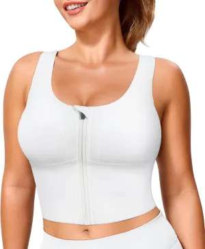 TrainingGirl Zip Front Closure Longline Sports Bras for Women - Workout Crop Tank Tops Yoga Camisole Criss Cross Back