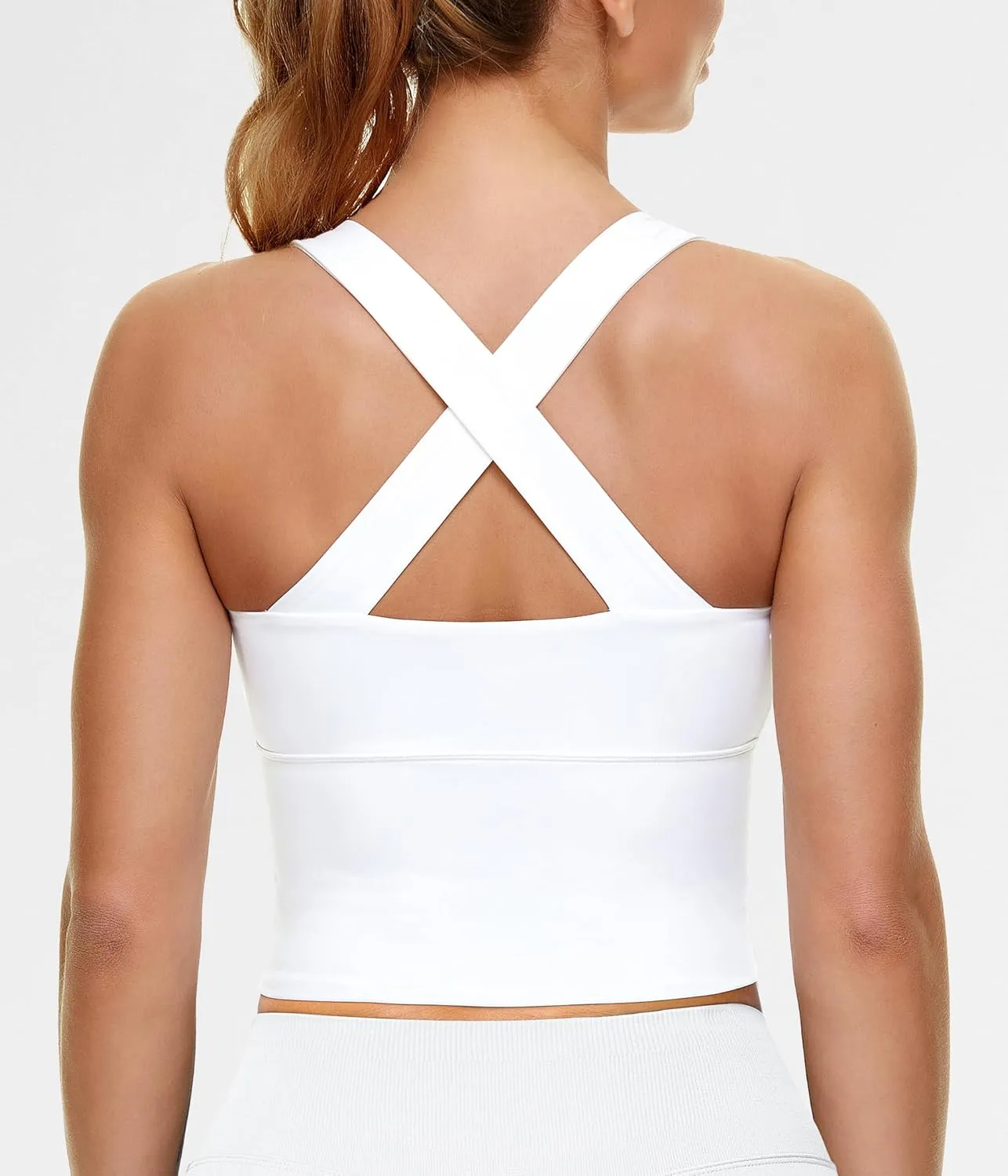 TrainingGirl Zip Front Closure Longline Sports Bras for Women - Workout Crop Tank Tops Yoga Camisole Criss Cross Back
