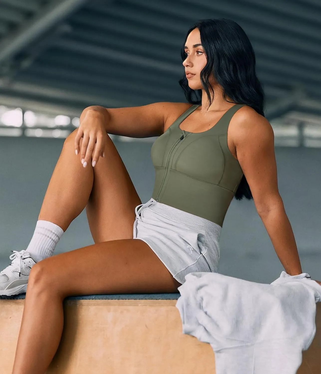 TrainingGirl Zip Front Closure Longline Sports Bras for Women - Workout Crop Tank Tops Yoga Camisole Criss Cross Back