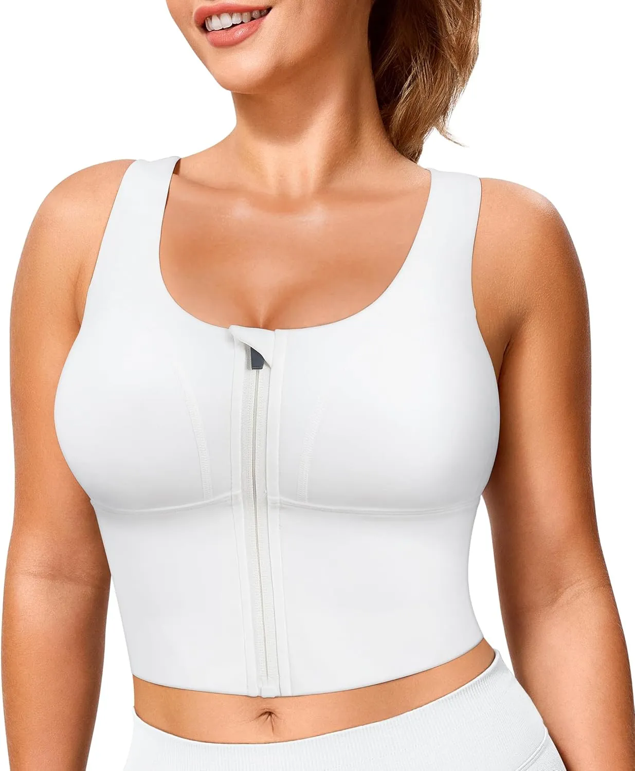 TrainingGirl Zip Front Closure Longline Sports Bras for Women - Workout Crop Tank Tops Yoga Camisole Criss Cross Back