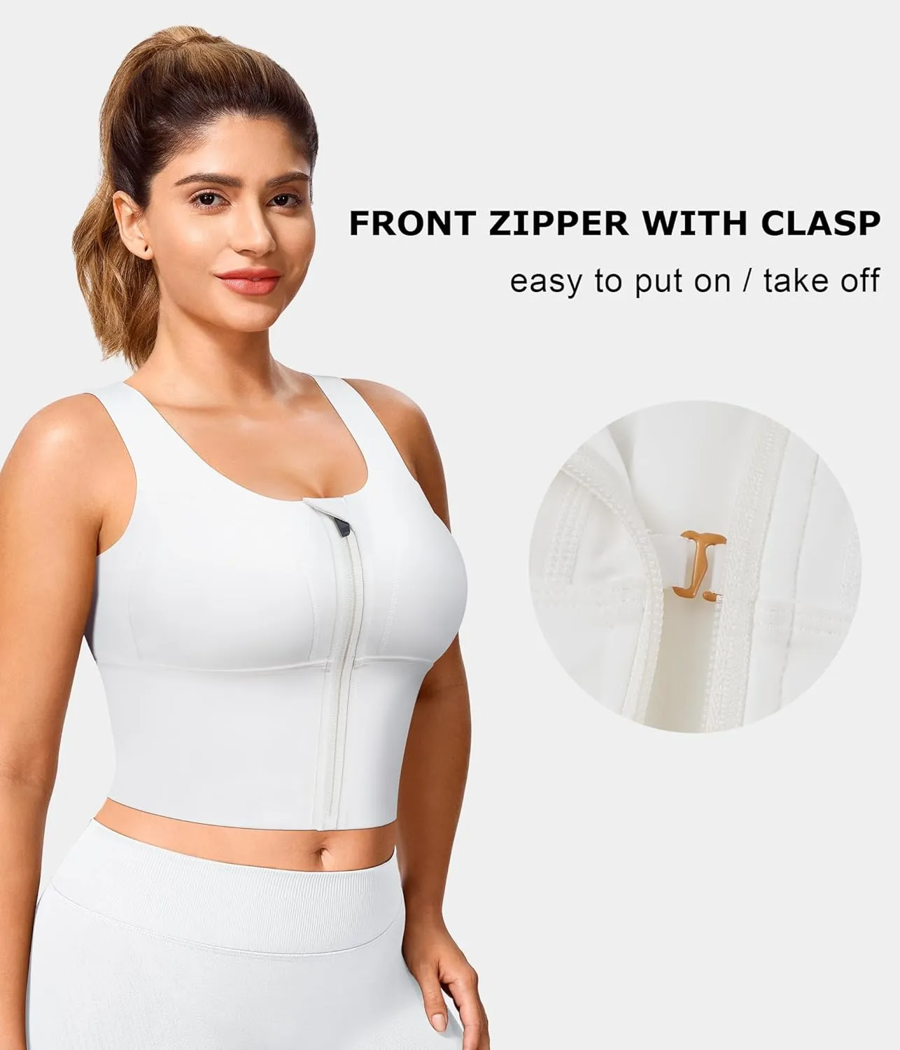 TrainingGirl Zip Front Closure Longline Sports Bras for Women - Workout Crop Tank Tops Yoga Camisole Criss Cross Back