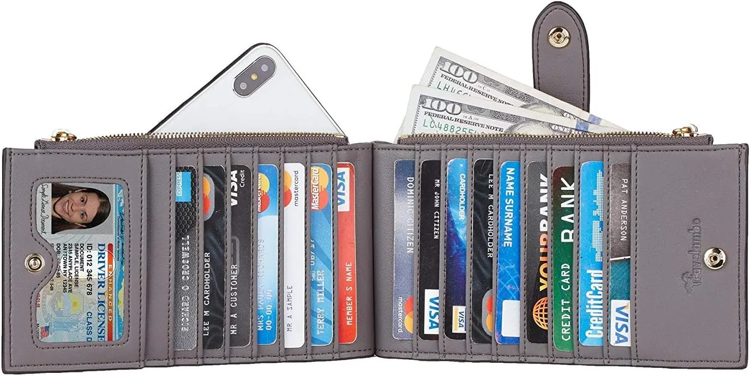 Travelambo Leather Wallets for Women Slim RFID Blocking Bifold Credit Card Holder Wallet