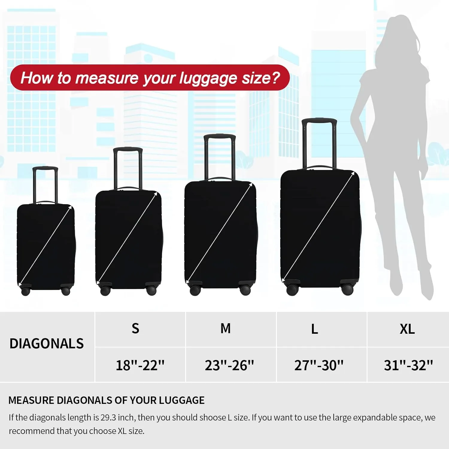 URBEST Luggage Cover Protector Suitcase Anti Scratch Dirt Covers, Fits 31"-32" Luggage Black