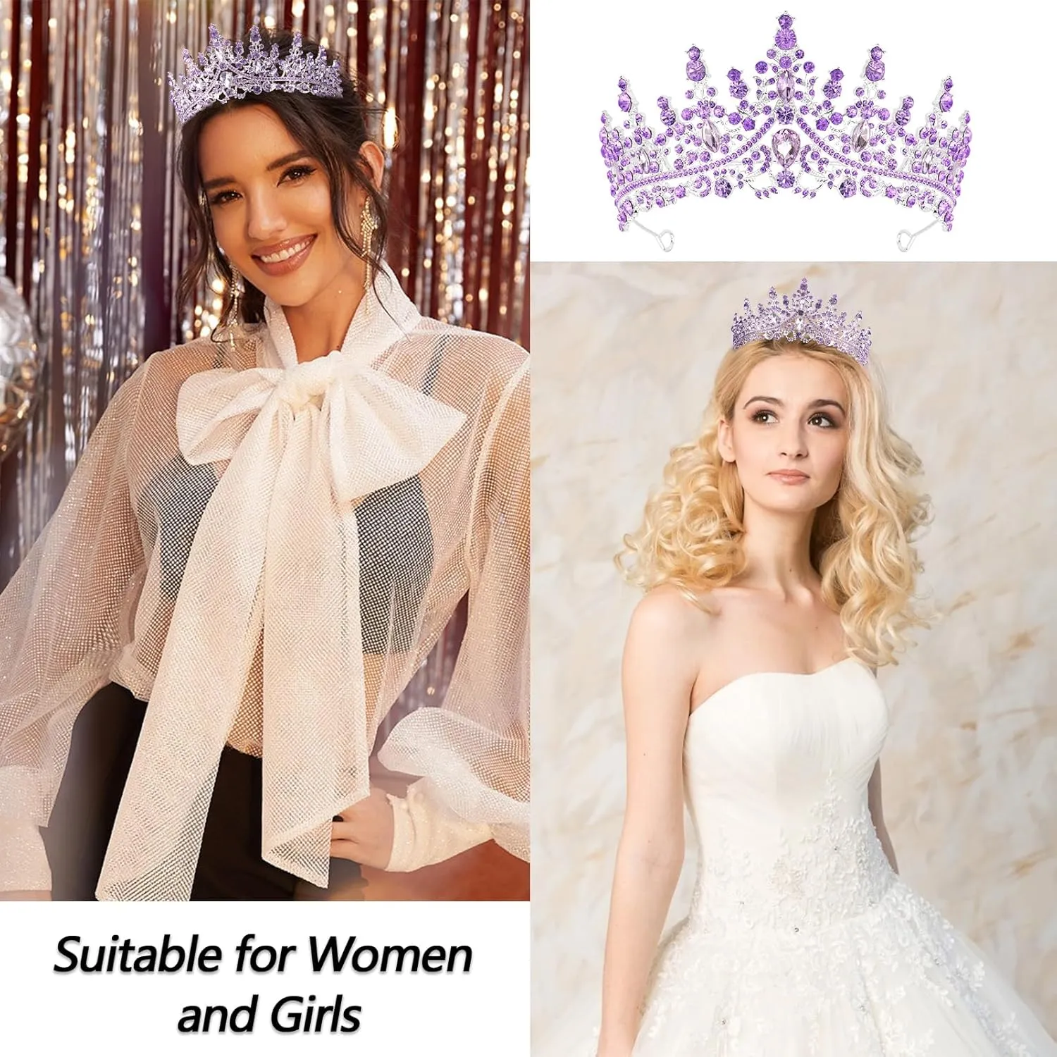 VELSCRUN Birthday Queen Tiara Crowns for Women Girls Purple Crystal Birthday Queen Headband Sash Elegant Princess Crown Happy Birth Party Decorations Mom Sisters Birth Gift Hair Accessories