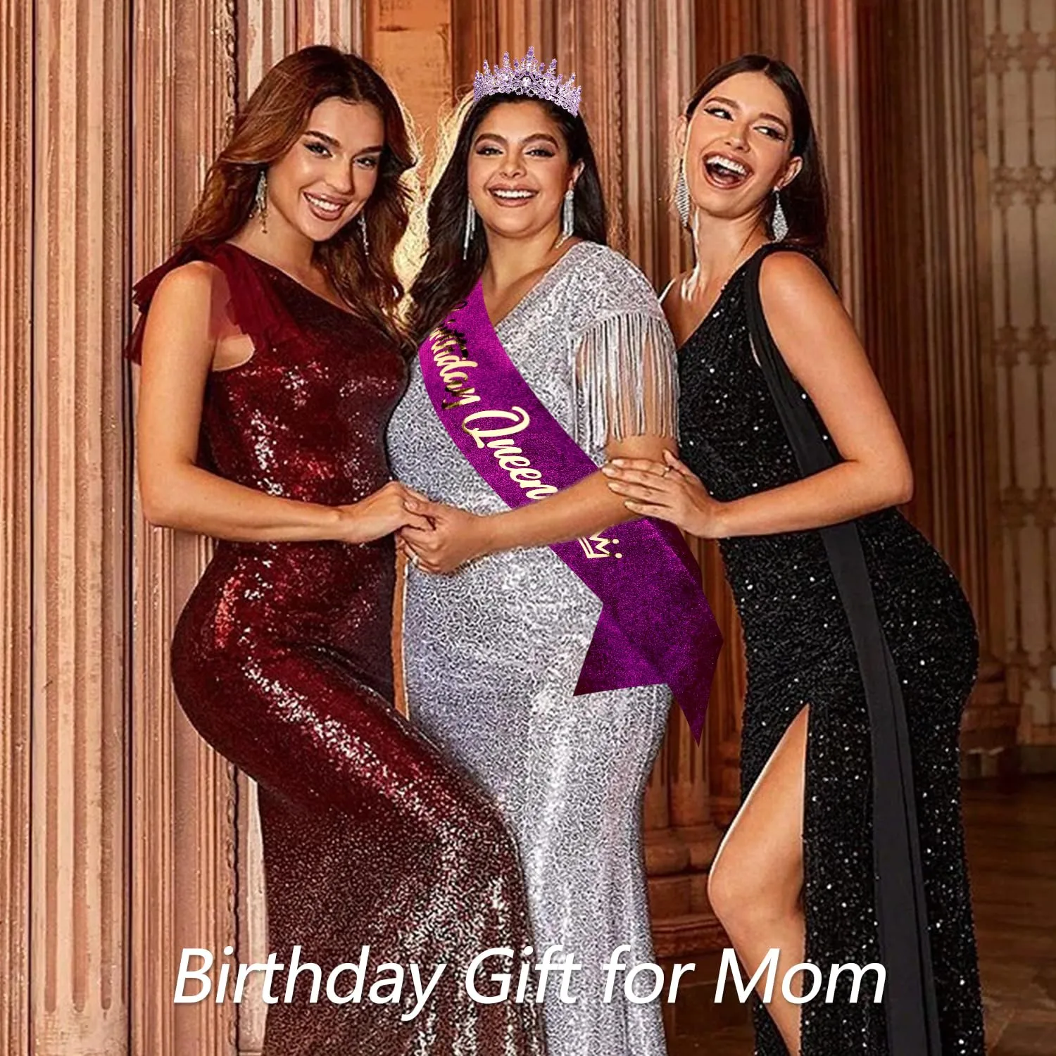 VELSCRUN Birthday Queen Tiara Crowns for Women Girls Purple Crystal Birthday Queen Headband Sash Elegant Princess Crown Happy Birth Party Decorations Mom Sisters Birth Gift Hair Accessories