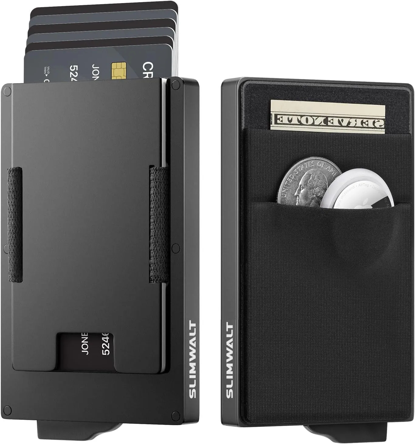 Wallet for Men with Smart Card Slot - Holds 10-20 Cards, RFID Blocking Card Holder with Elastic Pocket for Cash and Coins, Minimalist Mens Wallet, Metal Pop Up Wallets, Gifts for Men Black