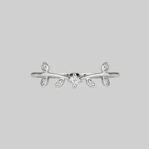WHISPER. Cubic Zirconia Silver Leaf Ring