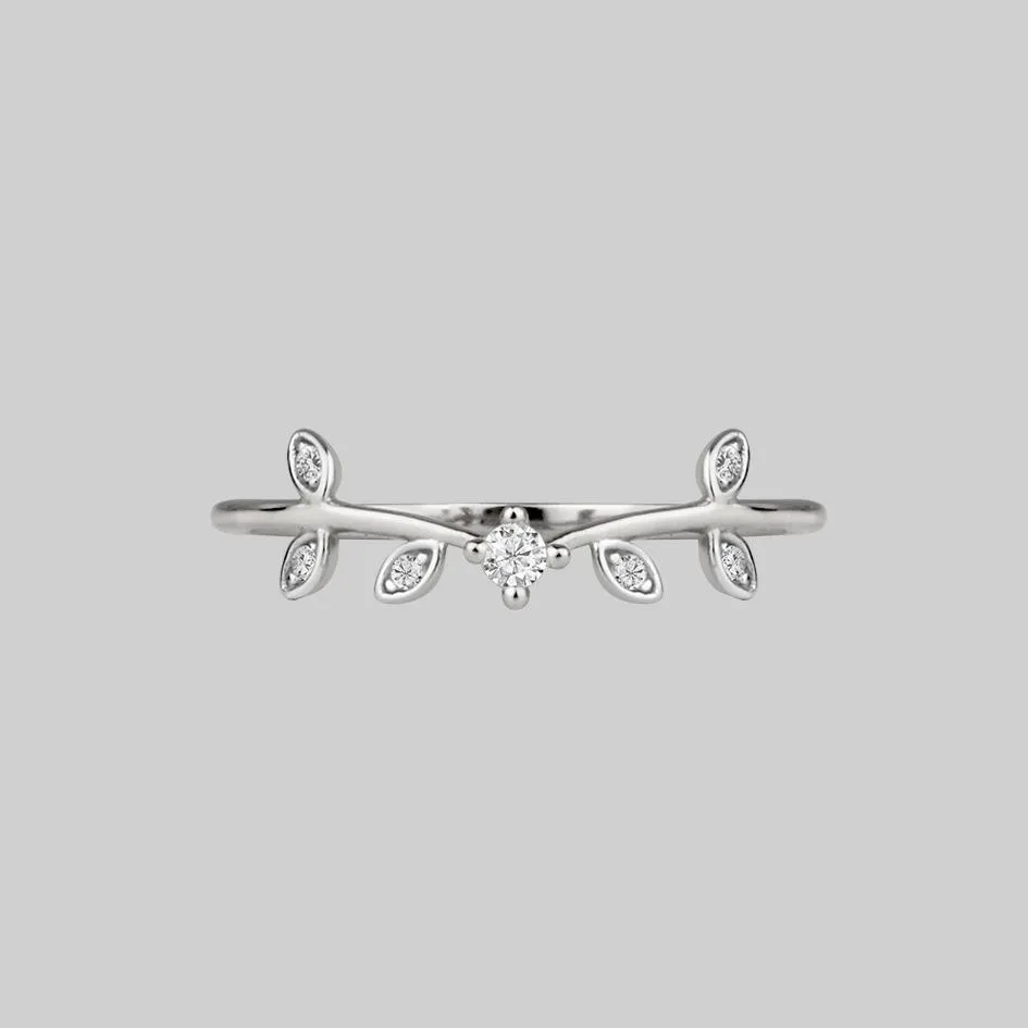 WHISPER. Cubic Zirconia Silver Leaf Ring