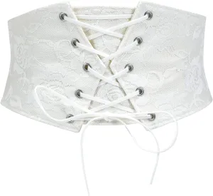 Women Waist Belt Corset Lace Up Tied Waspie Elastic Wide Belt for Dresses Halloween Pirate Corset